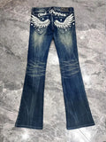 American Babes Subculture Low Rise Jeans Women Vintage Design Sense Wing Embroidery Slightly Flared Trousers Causal Long Pants