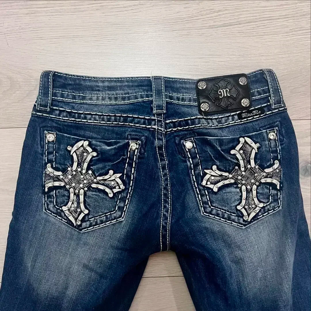 American 2000s Trend Women Jeans Rhinestone Embroidered Pocket Flanging Korean Version Oversized straight Denim Bell-Bottom
