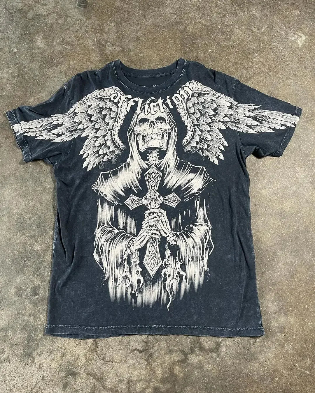 Affliction NewLong sleeved T shirt Hip Hop Round Neck Oversized shirt Women Casual Gothic Skull Holy Writ Letter Tops Streetwear