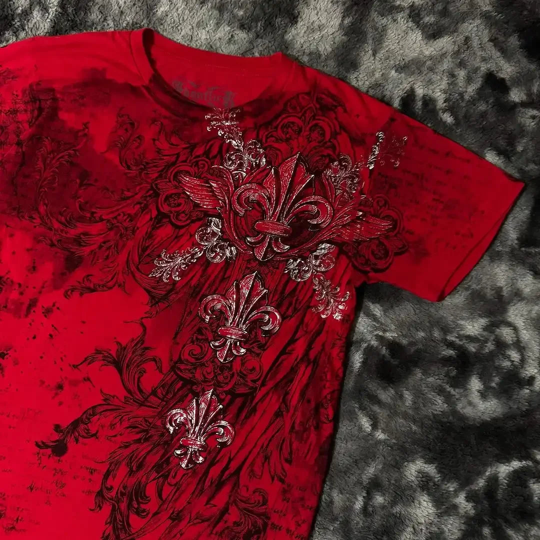 Affliction Fashion T-shirt Gothic Short Sleeve Sweatshirts Dark Gothic Skull Print Mayhem Gaga Oversized Men New Cotton Tops