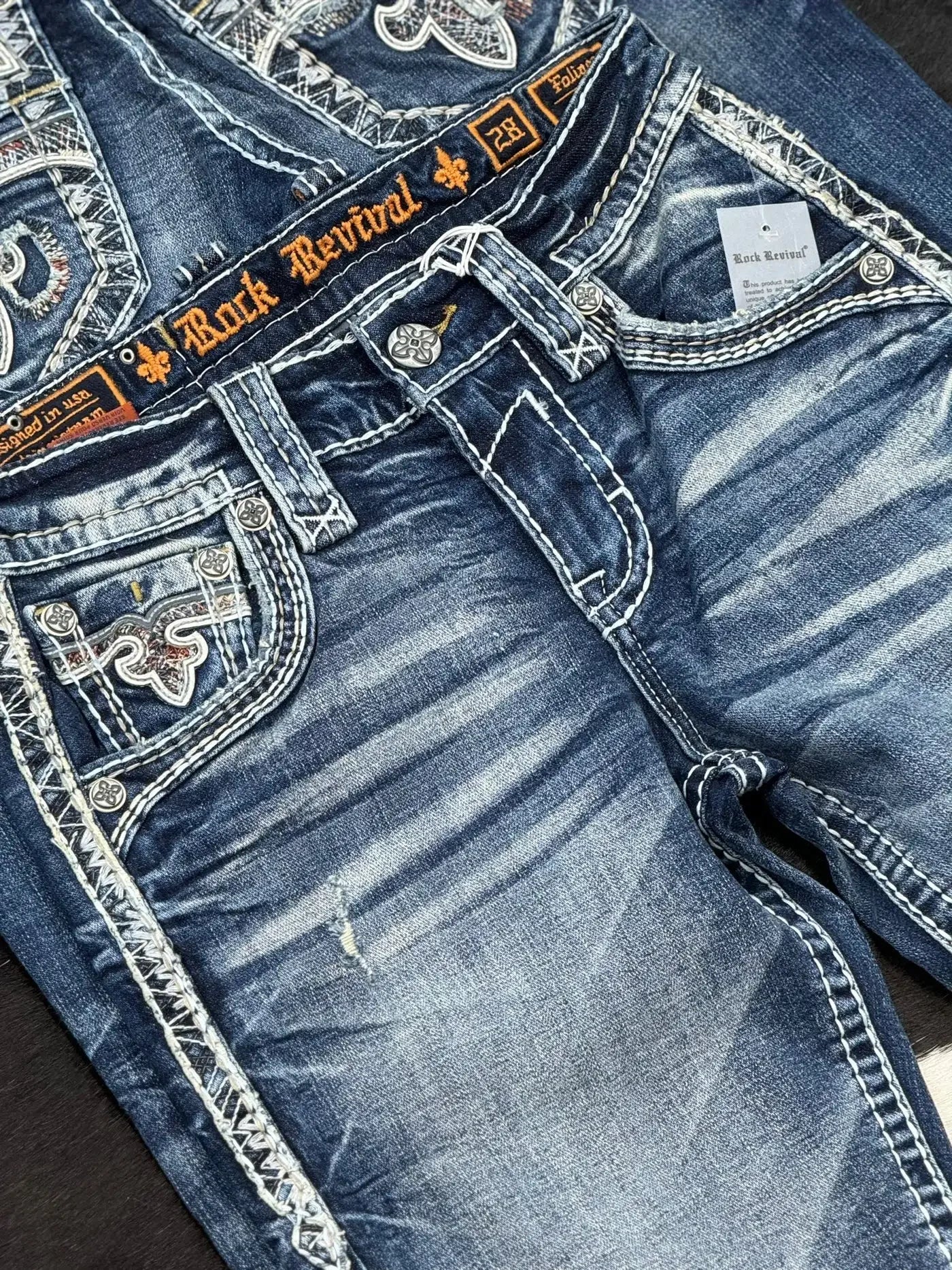 Rock Revival Blue Denim Embroidery Harajuku Wide Pants Revival Mens Jeans Foliage Bootcut Women Pocket Hip Hop Streetwear