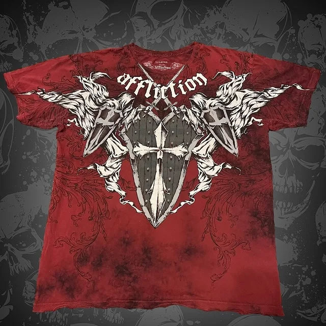 Affliction Gothic Script & Wing Print Tee, Exquisite Streetwear Graphic T - Shirt for Trendsetters