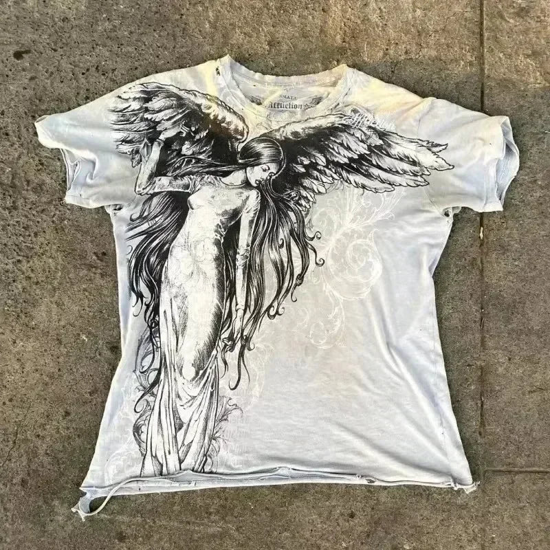 Affliction Fashion T-shirt Gothic Short Sleeve Sweatshirts Dark Gothic Skull Print Mayhem Gaga Oversized Men New Cotton Tops