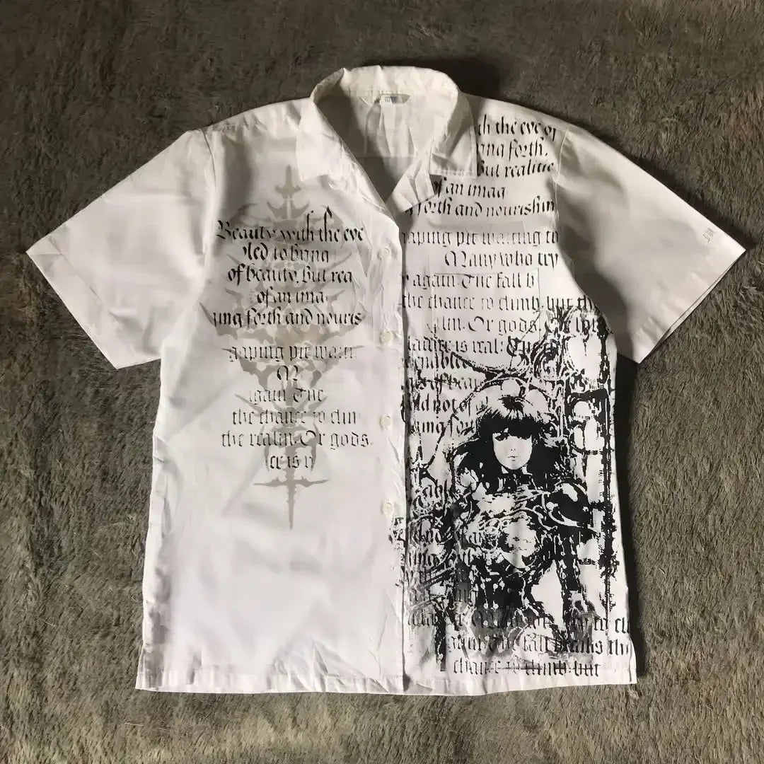 White Long Sleeves Shirt Affliction Harajuku Retro V-neck Shirt Men Skull Scripture Printing Tee Fashion Gothic Cotton Tops