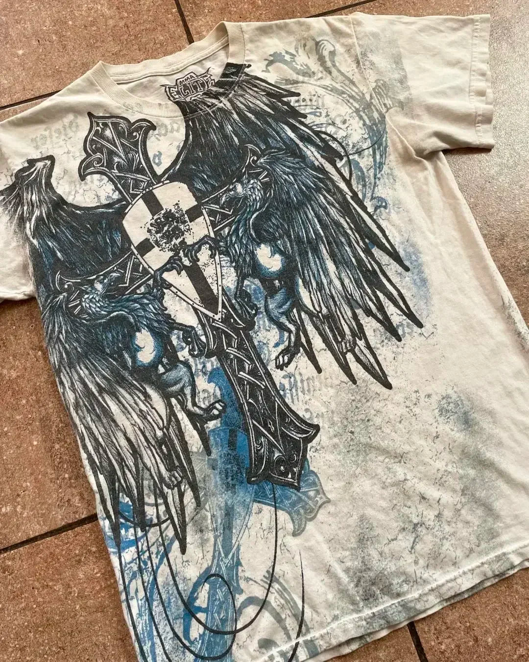Street New Affliction T-shirt Y2K Vintage Skull Print White Short Sleeve Men Summer Hip Hop Gothic Punk Oversize Pure Cotton Top