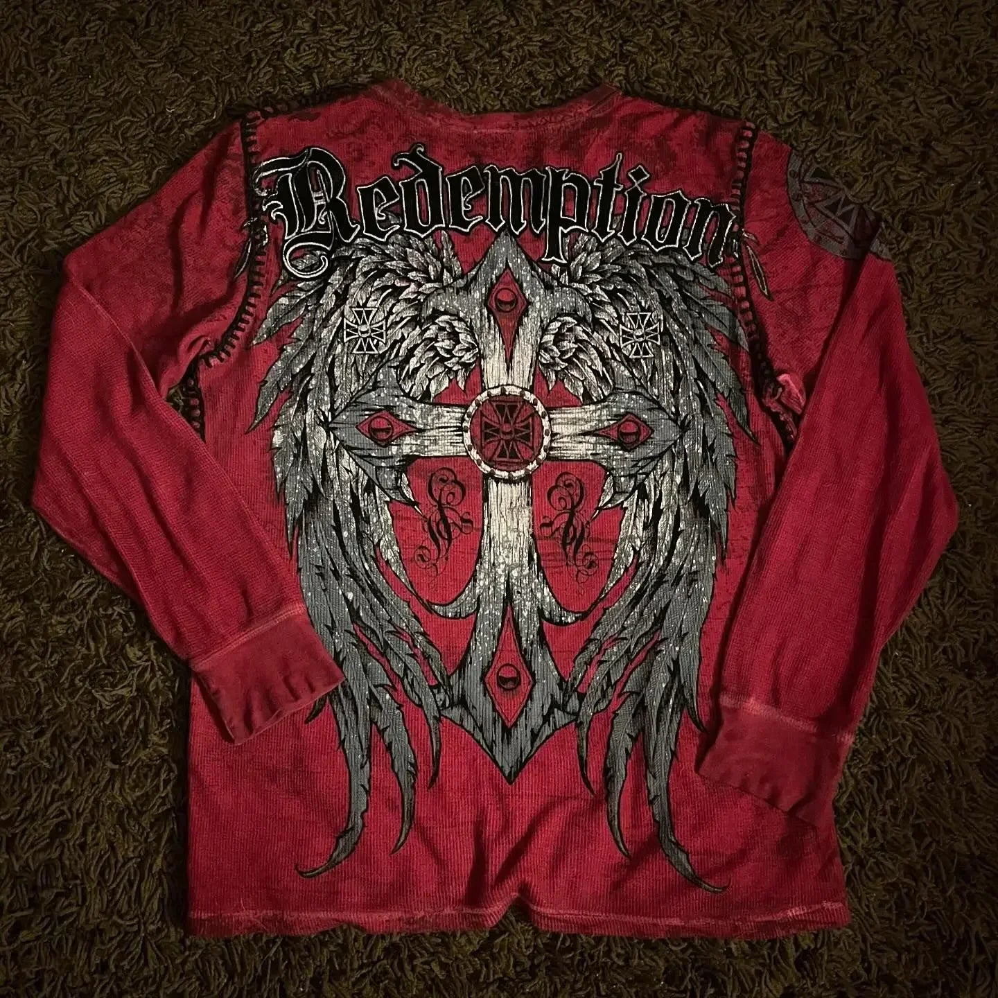 Affliction NewLong sleeved T shirt Hip Hop Round Neck Oversized shirt Women Casual Gothic Skull Holy Writ Letter Tops Streetwear