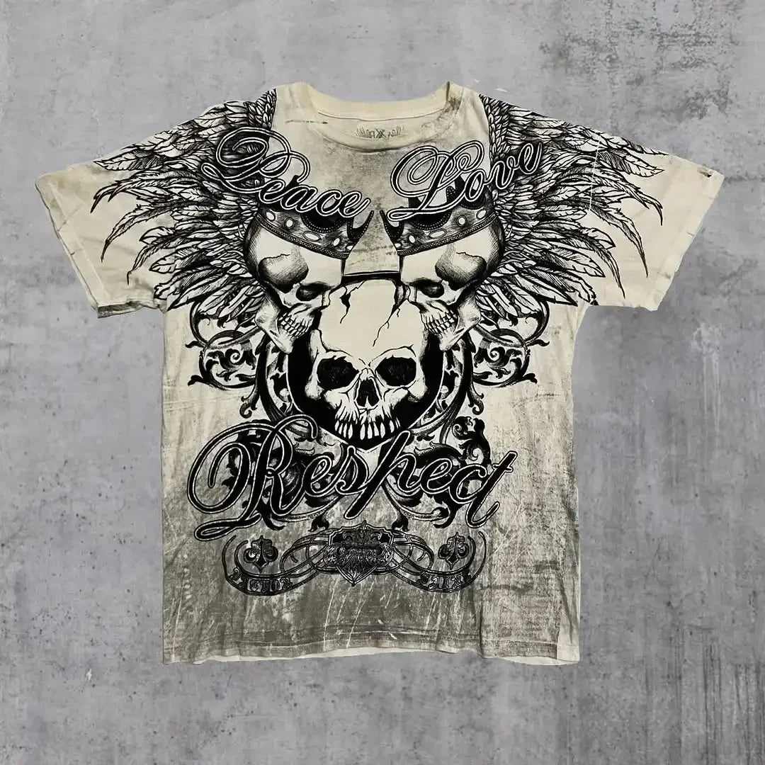 Affliction Fashion T-shirt Gothic Short Sleeve Sweatshirts Dark Gothic Skull Print Mayhem Gaga Oversized Men New Cotton Tops