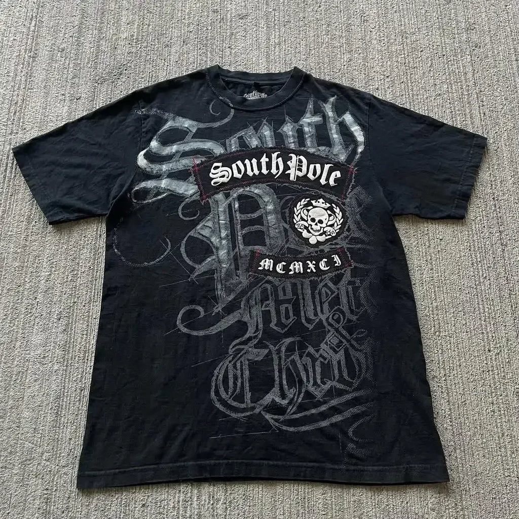 Affliction Fashion T-shirt Gothic Short Sleeve Sweatshirts Dark Gothic Skull Print Mayhem Gaga Oversized Men New Cotton Tops