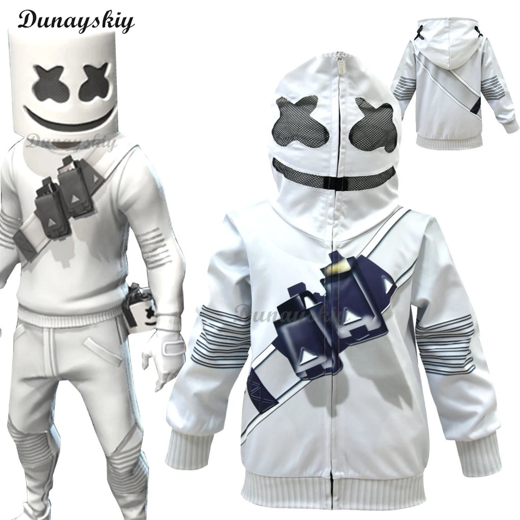 Electronic Sound Singer DJ Marshmello Fortnites Costume Girls Boys Halloween Christmas Cosplay Party Costume Hoodie set
