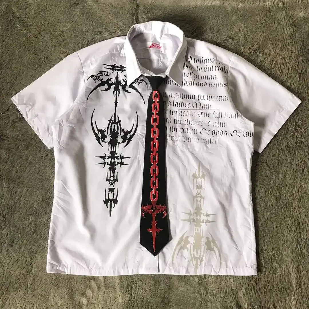 White Long Sleeves Shirt Affliction Harajuku Retro V-neck Shirt Men Skull Scripture Printing Tee Fashion Gothic Cotton Tops