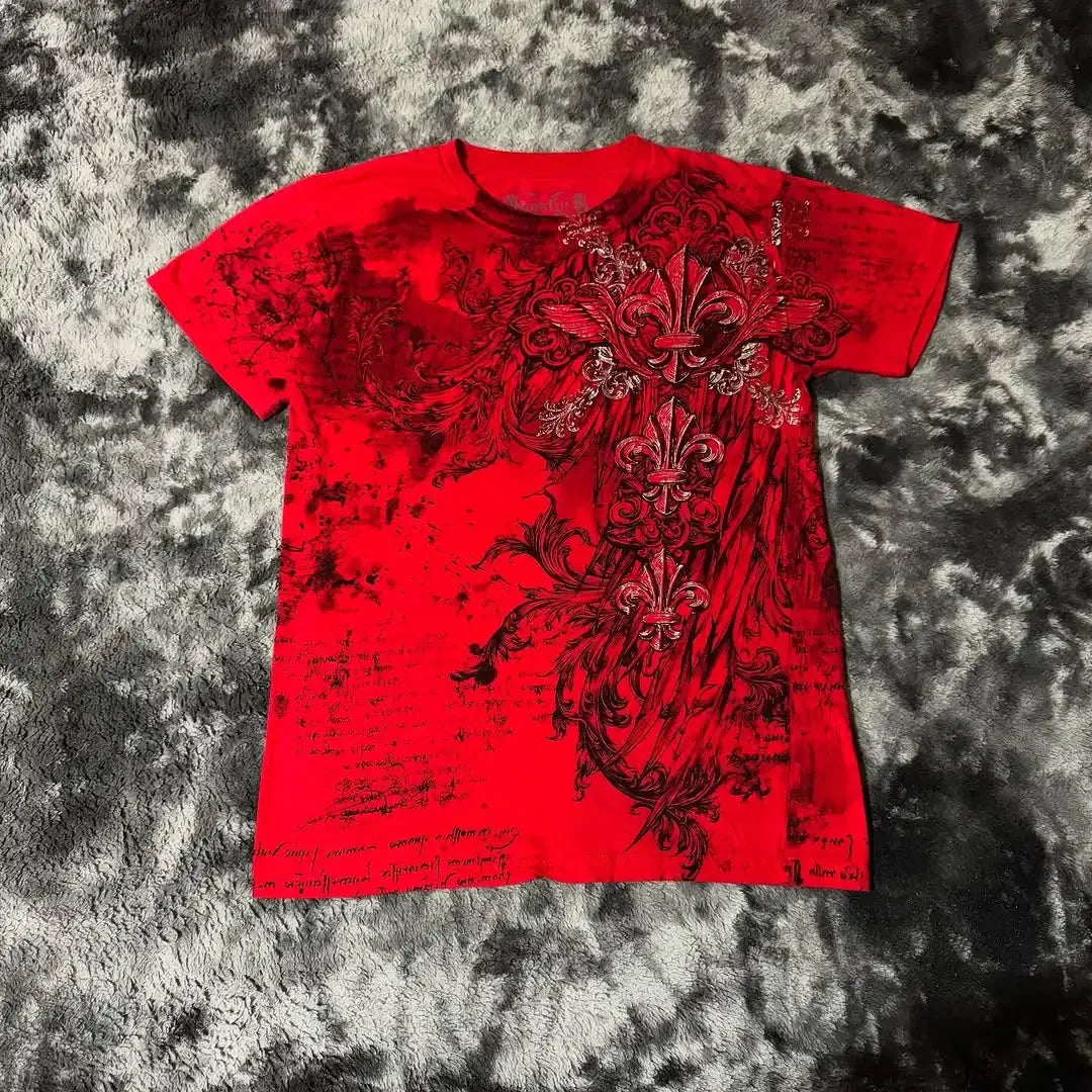 Affliction Fashion T-shirt Gothic Short Sleeve Sweatshirts Dark Gothic Skull Print Mayhem Gaga Oversized Men New Cotton Tops