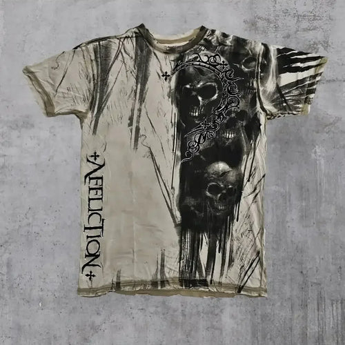 Affliction Fashion T-shirt Gothic Short Sleeve Sweatshirts Dark Gothic Skull Print Mayhem Gaga Oversized Men New Cotton Tops