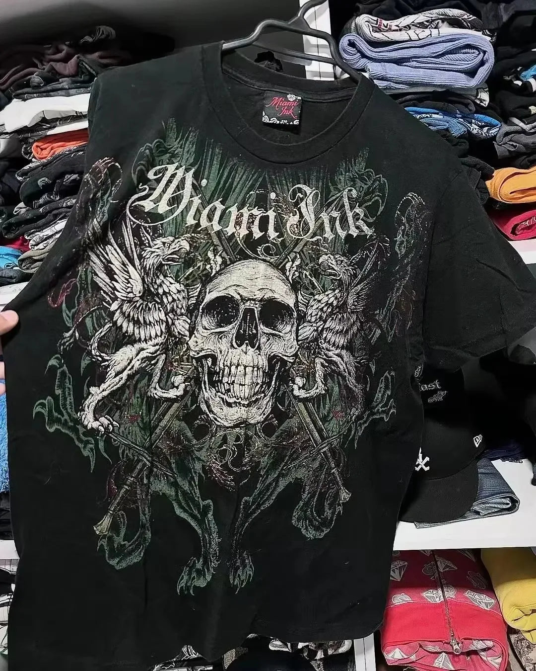 2000s Affliction Gothic T shirt Y2K Cotton Print T shirt Retro Street Letters For Men and Women Tops Graphic T shirts Street sty
