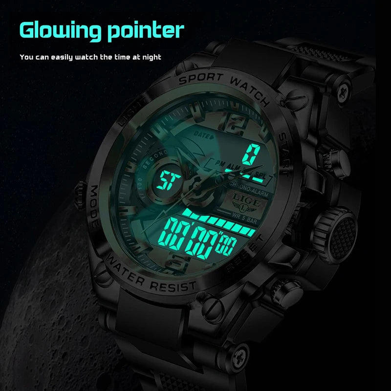 LIGE Men Military Watch Top Brand 50m Waterproof Wristwatch LED Alarm Sport Clocks Casual Watch for Men Male Relogios Masculino