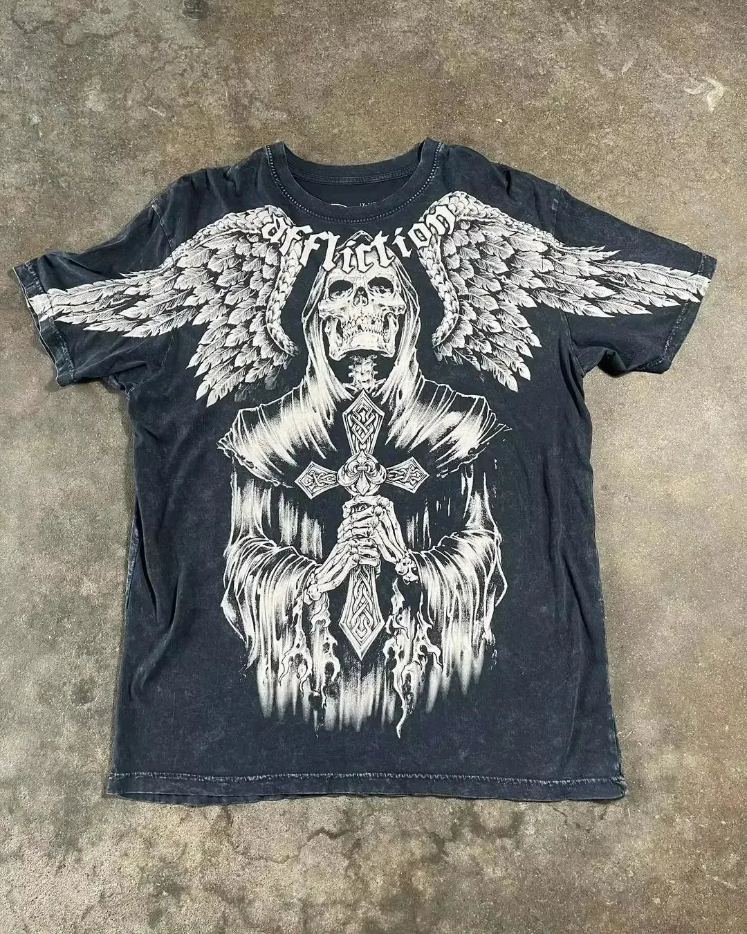 2000s Affliction Gothic T shirt Y2K Cotton Print T shirt Retro Street Letters For Men and Women Tops Graphic T shirts Street sty