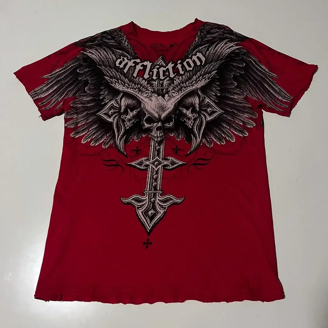 Boy Affliction Retro Red Shirt Street Y2K American Fashion Street Men and Women Loose T-shirt Casual Tops New Oversized t shirt