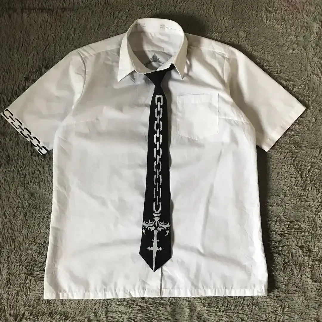 White Long Sleeves Shirt Affliction Harajuku Retro V-neck Shirt Men Skull Scripture Printing Tee Fashion Gothic Cotton Tops
