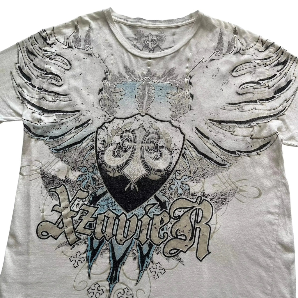 Affliction Gothic Script & Wing Print Tee, Exquisite Streetwear Graphic T - Shirt for Trendsetters
