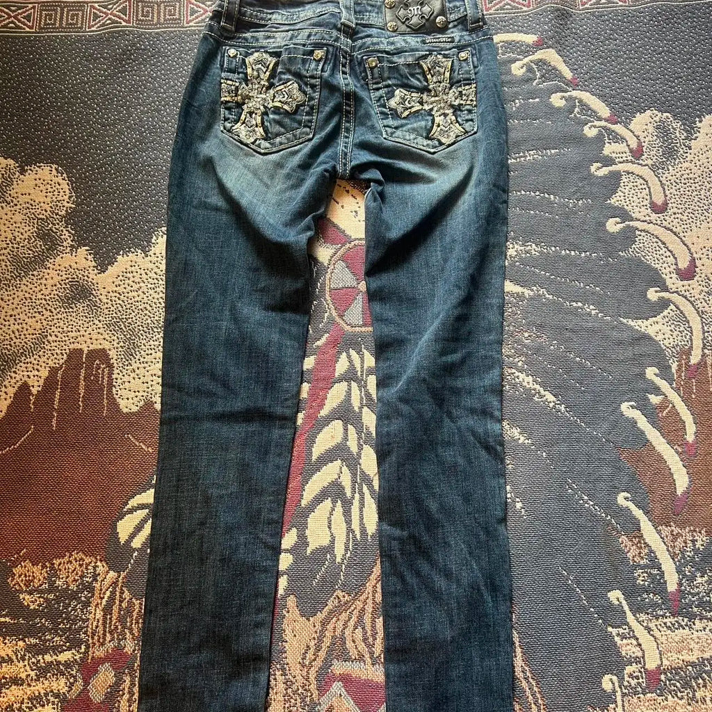 Harajuku Cross Bootcut Jeans Y2k 2000s Shining Diamond Jean Casual Denim Pants Straight Wide Leg Jean Women Clothing