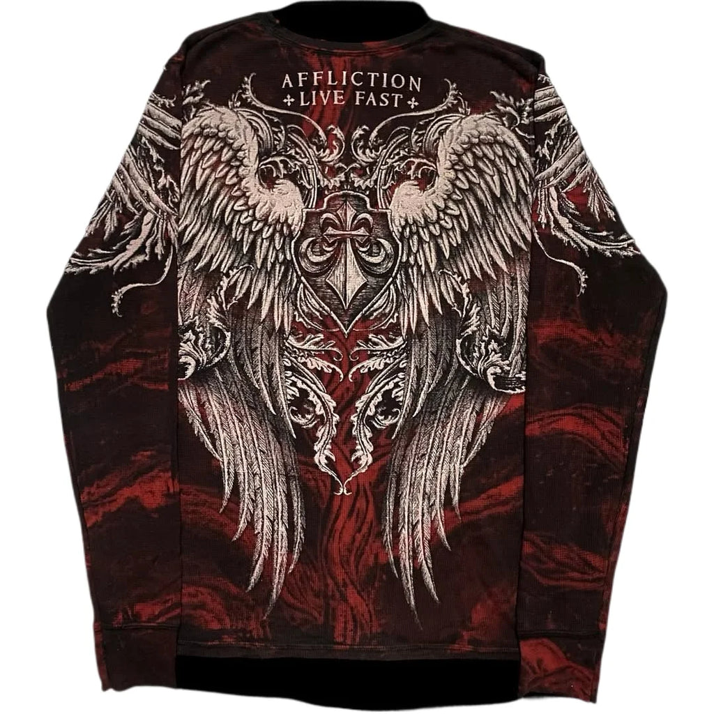 Affliction NewLong sleeved T shirt Hip Hop Round Neck Oversized shirt Women Casual Gothic Skull Holy Writ Letter Tops Streetwear