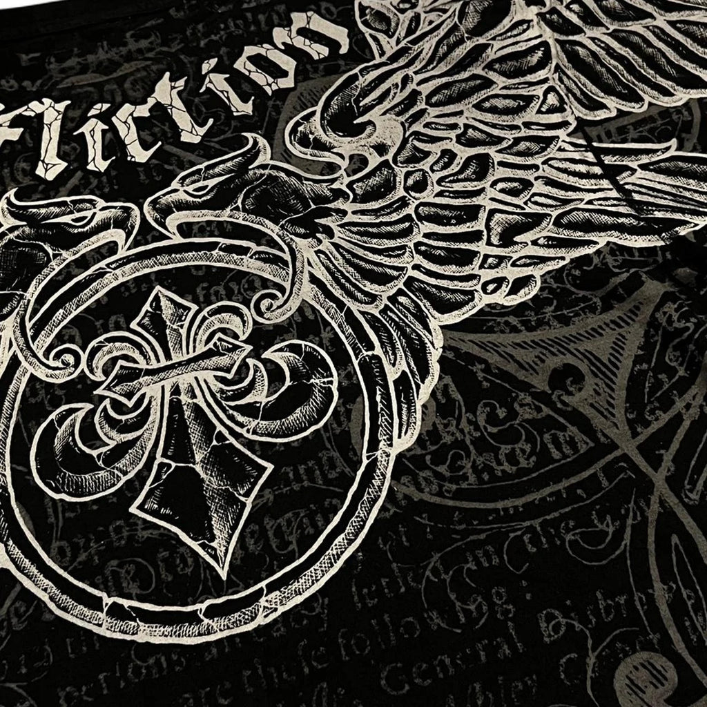 Affliction Gothic Script & Wing Print Tee, Exquisite Streetwear Graphic T - Shirt for Trendsetters
