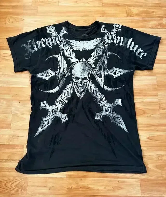 Affliction Fashion T-shirt Gothic Short Sleeve Sweatshirts Dark Gothic Skull Print Mayhem Gaga Oversized Men New Cotton Tops