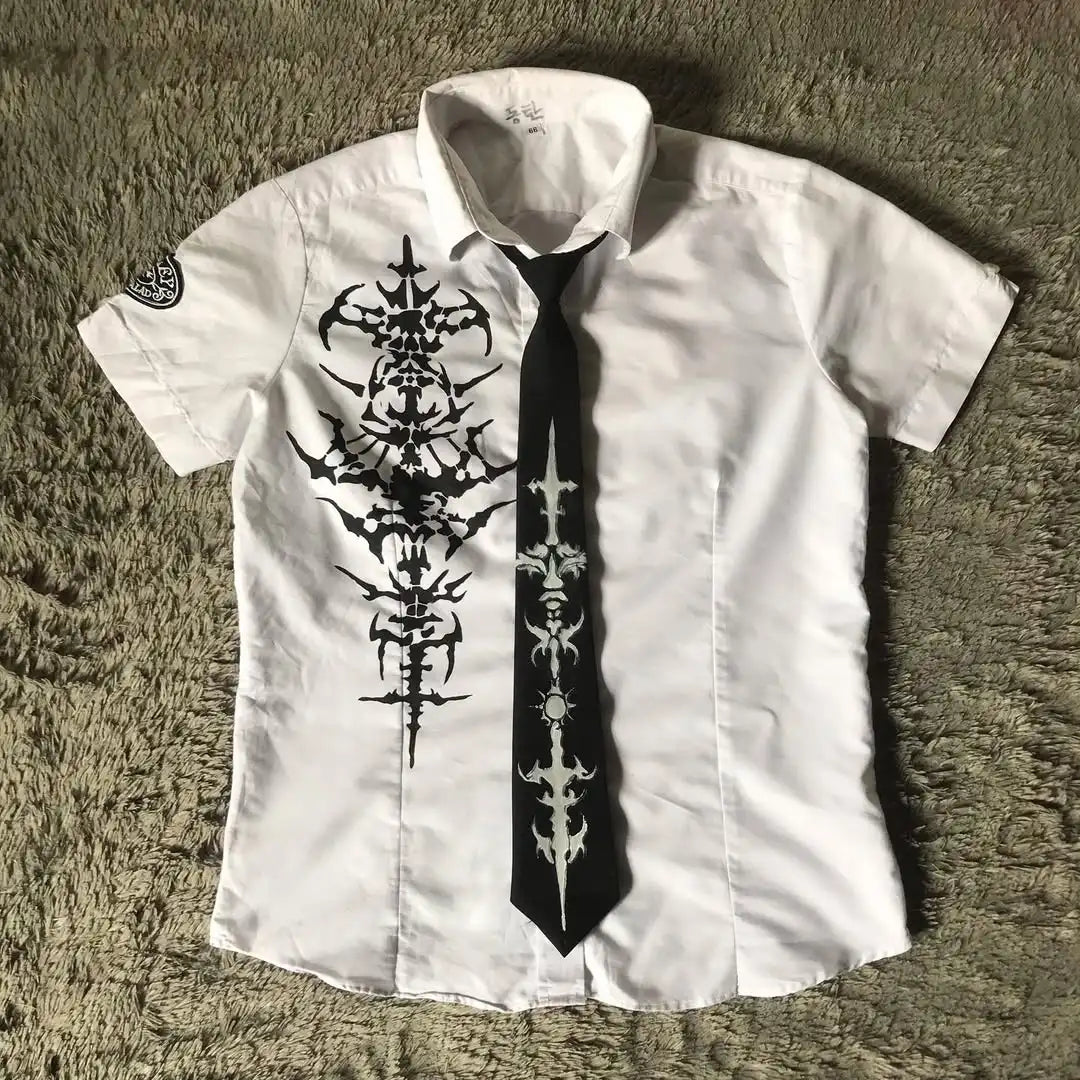 White Long Sleeves Shirt Affliction Harajuku Retro V-neck Shirt Men Skull Scripture Printing Tee Fashion Gothic Cotton Tops
