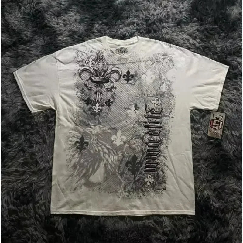 Retro Washing Affliction Grunge Cyber Y2K Style T-Shirt