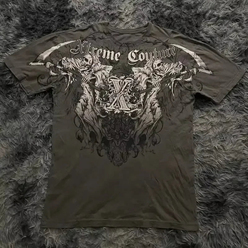 Retro Washing Affliction Grunge Cyber Y2K Style T-Shirt