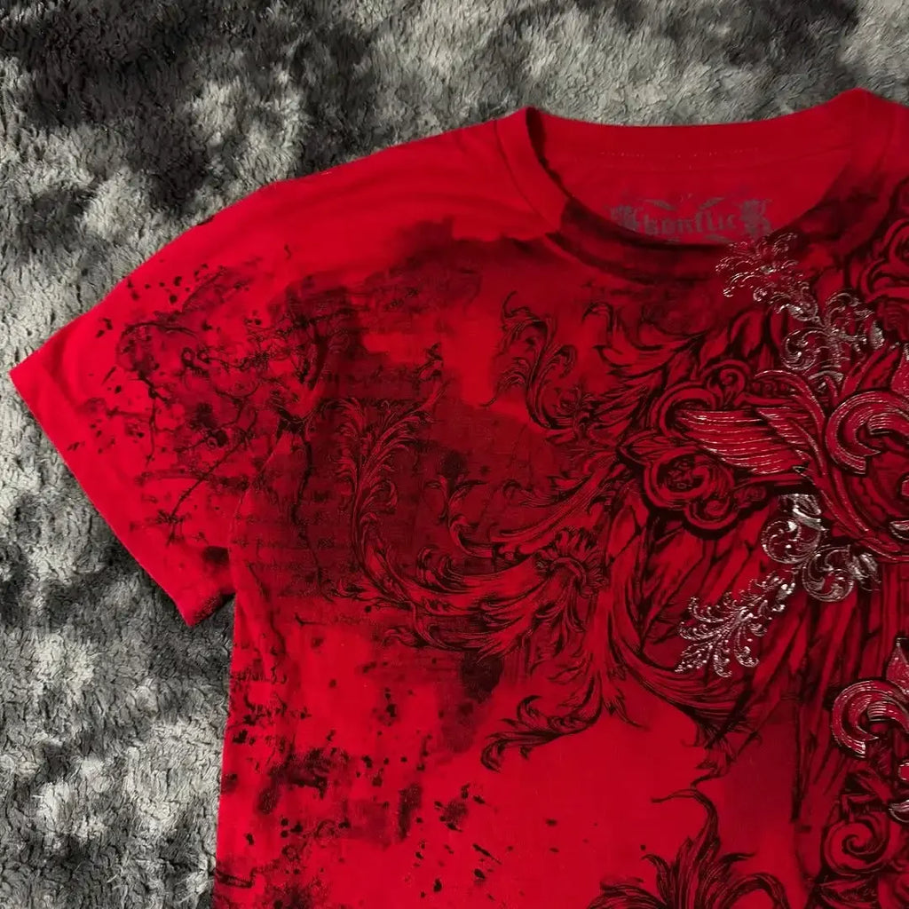 Affliction Fashion T-shirt Gothic Short Sleeve Sweatshirts Dark Gothic Skull Print Mayhem Gaga Oversized Men New Cotton Tops