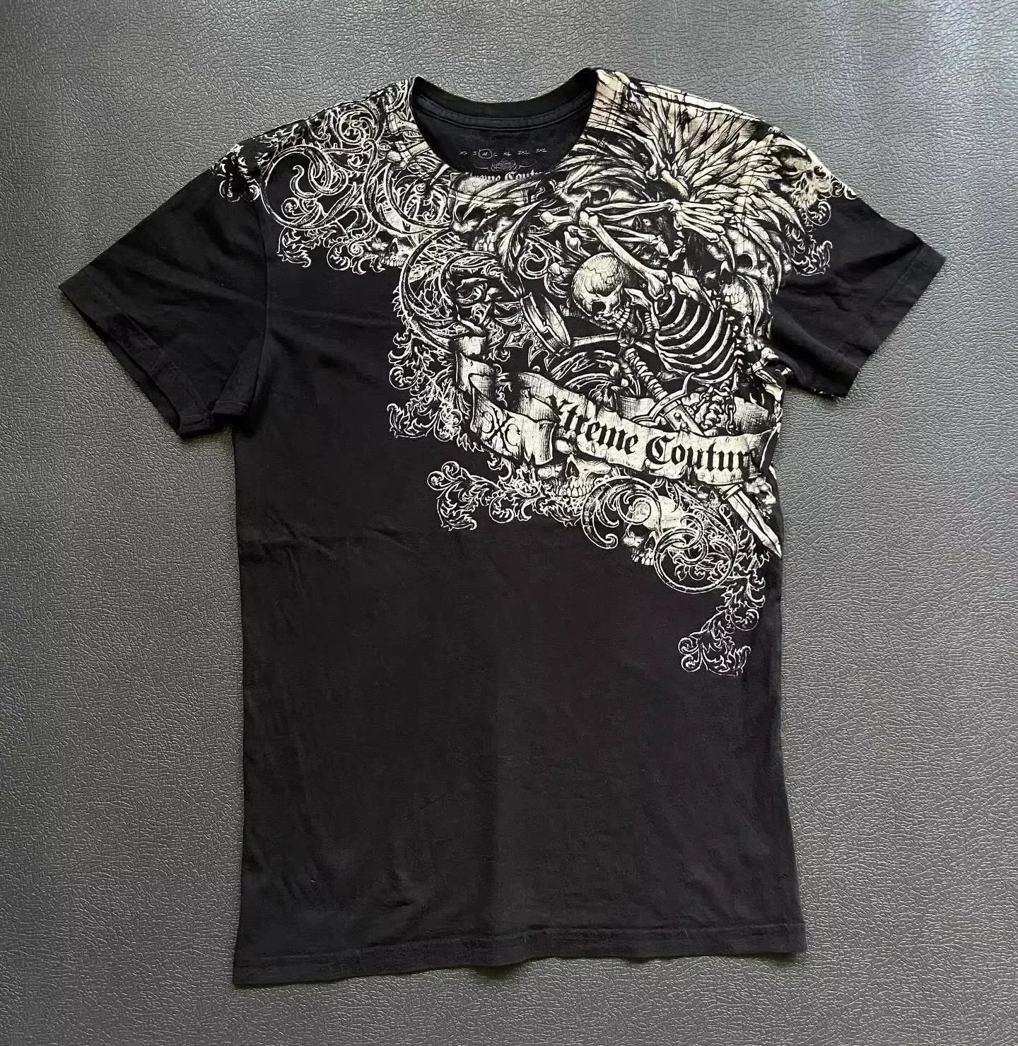 Summer New Affliction Washed T-shirt Retro Skull Print Short Sleeve Men Hip Hop Gothic Harajuku Trendy Punk Loose Top Streetwear