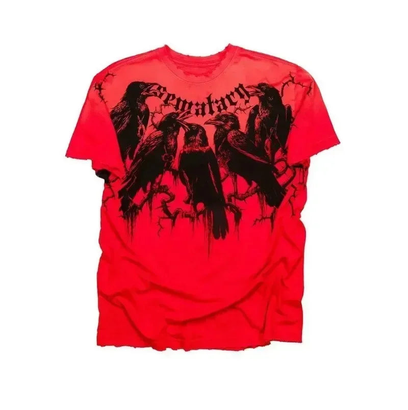Boy Affliction Retro Red Shirt Street Y2K American Fashion Street Men and Women Loose T-shirt Casual Tops New Oversized t shirt