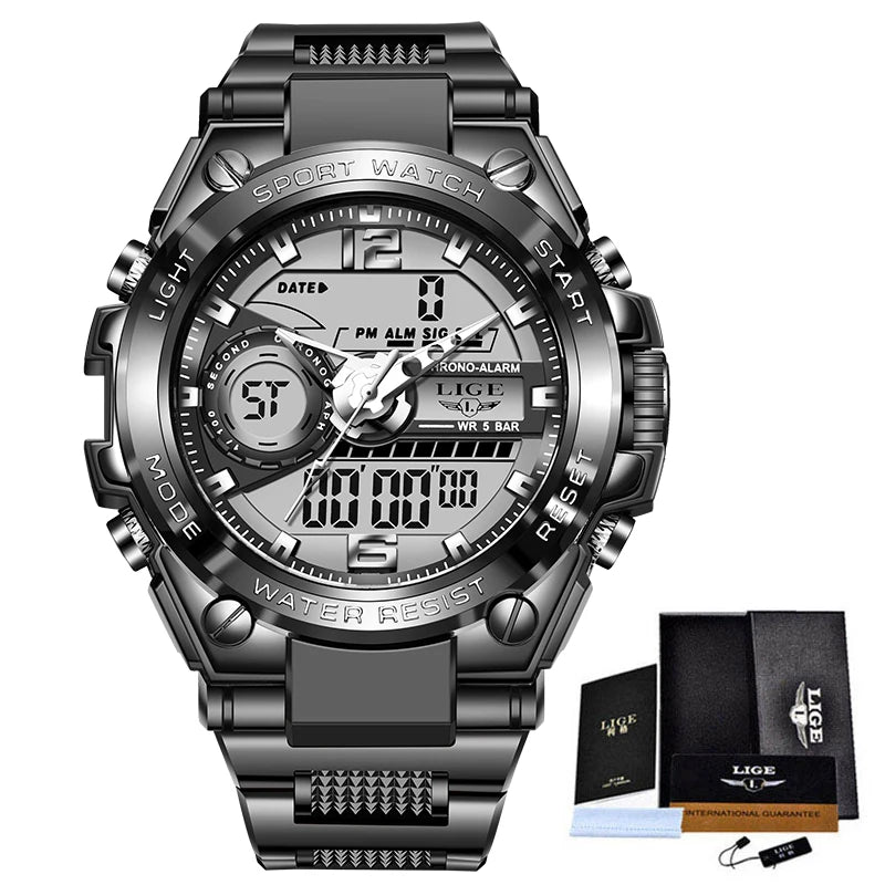 LIGE Men Military Watch Top Brand 50m Waterproof Wristwatch LED Alarm Sport Clocks Casual Watch for Men Male Relogios Masculino