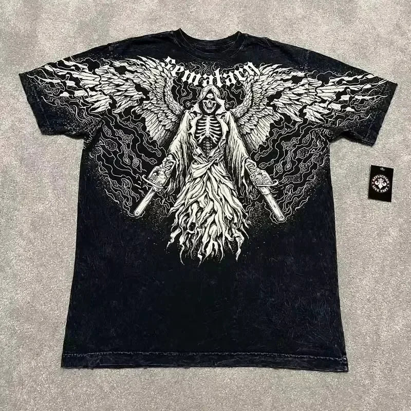 Retro Washing Affliction Grunge Cyber Y2K Style T-Shirt