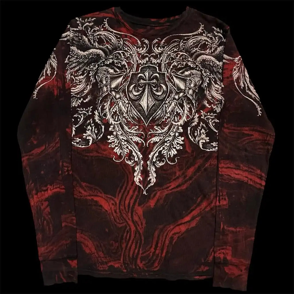 Affliction NewLong sleeved T shirt Hip Hop Round Neck Oversized shirt Women Casual Gothic Skull Holy Writ Letter Tops Streetwear