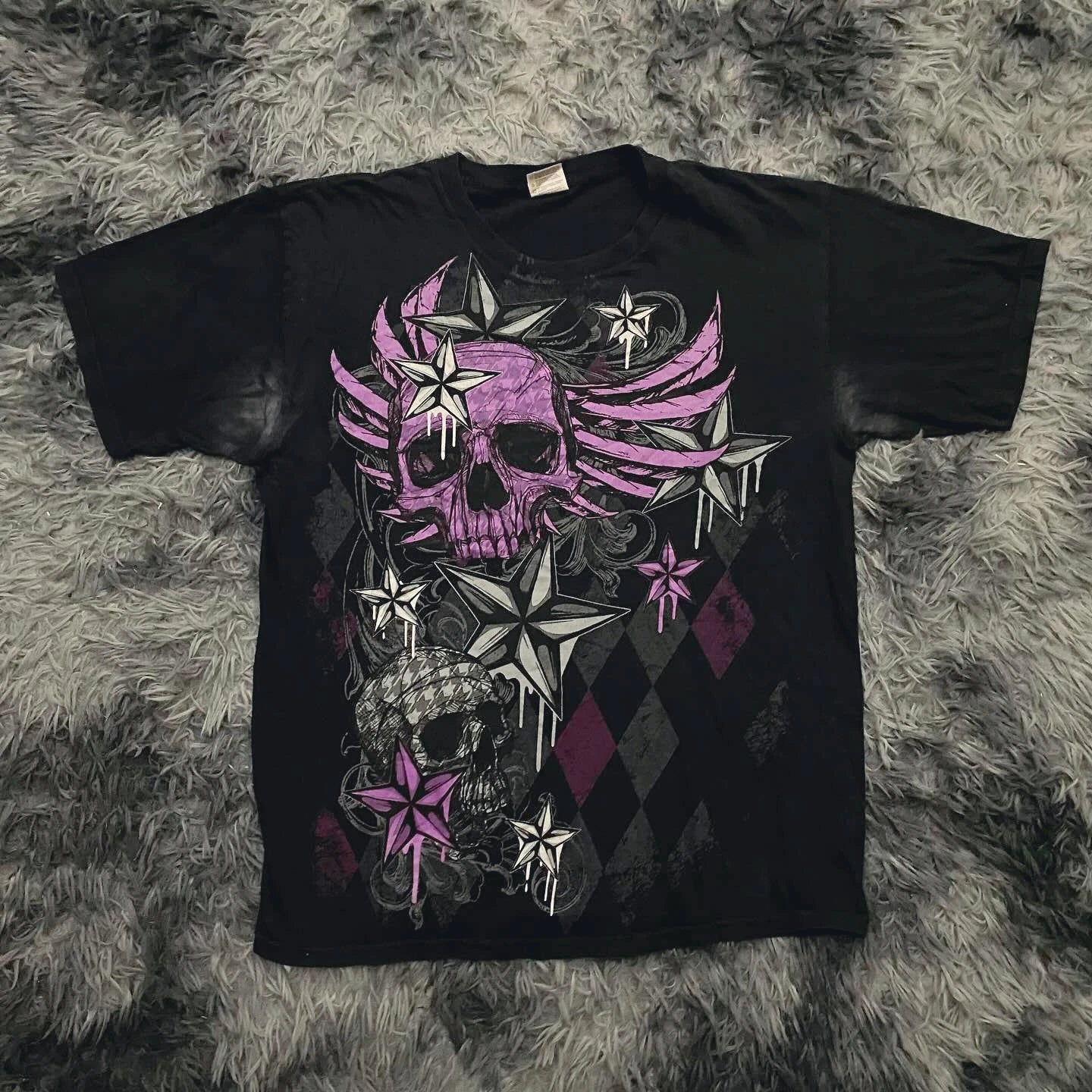 2000s Affliction Gothic T shirt Y2K Cotton Print T shirt Retro Street Letters For Men and Women Tops Graphic T shirts Street sty