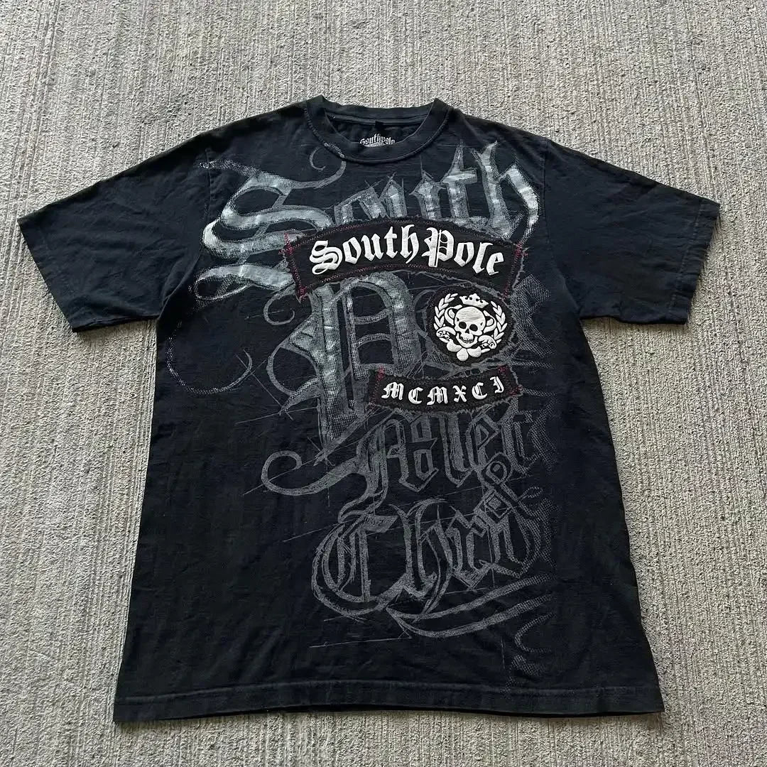 Affliction Fashion T-shirt Gothic Short Sleeve Sweatshirts Dark Gothic Skull Print Mayhem Gaga Oversized Men New Cotton Tops