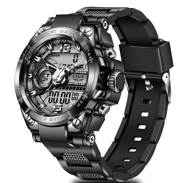 LIGE Men Military Watch Top Brand 50m Waterproof Wristwatch LED Alarm Sport Clocks Casual Watch for Men Male Relogios Masculino