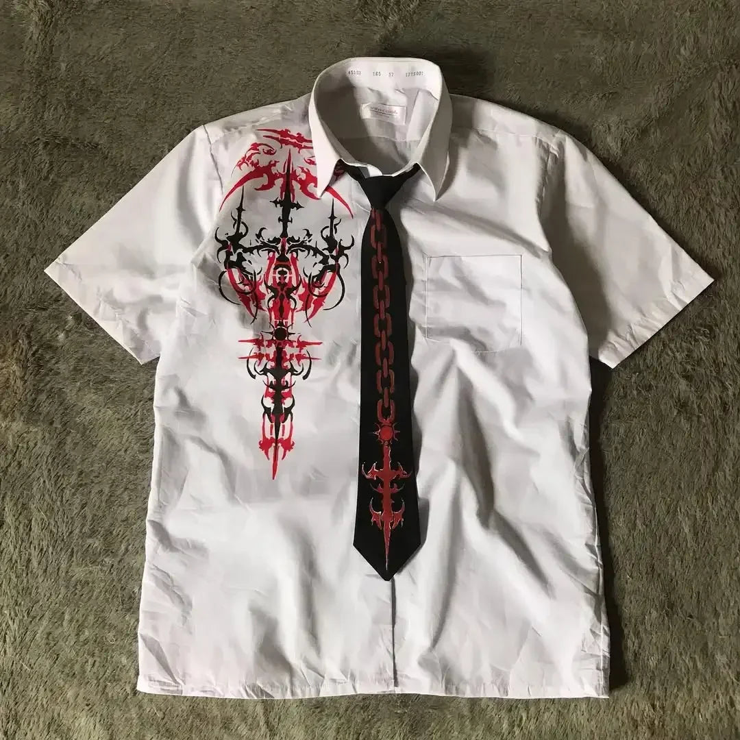 White Long Sleeves Shirt Affliction Harajuku Retro V-neck Shirt Men Skull Scripture Printing Tee Fashion Gothic Cotton Tops
