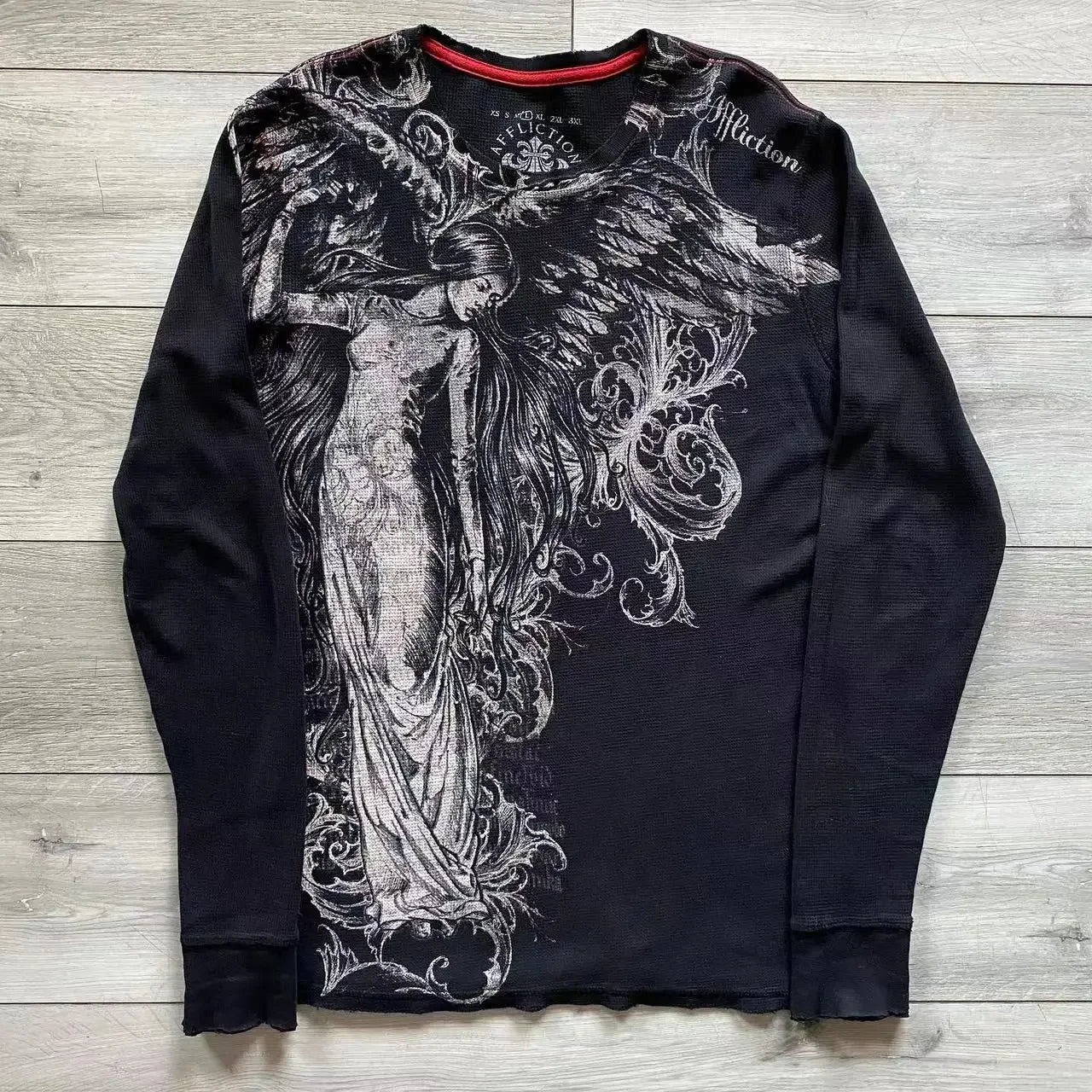 Affliction Long sleeved T shirt Fashion Round Neck Oversized T shirt New  Mens Womens Casual Gothic Clothing Tops Streetwear