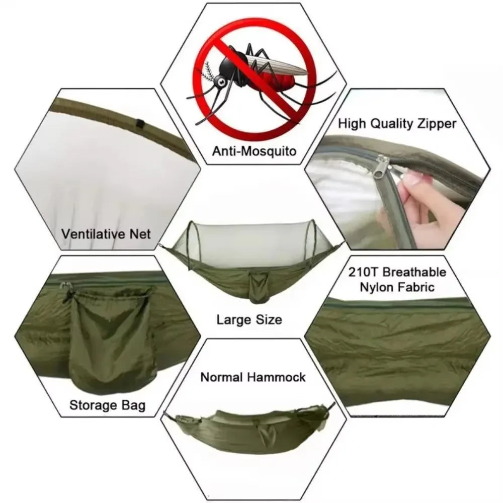 Outdoor Camping Hammock High Strength Parachute Fabric With Mosquito Net Lightweight Hanging Hammocks Hanging Bed Net 250x120cm