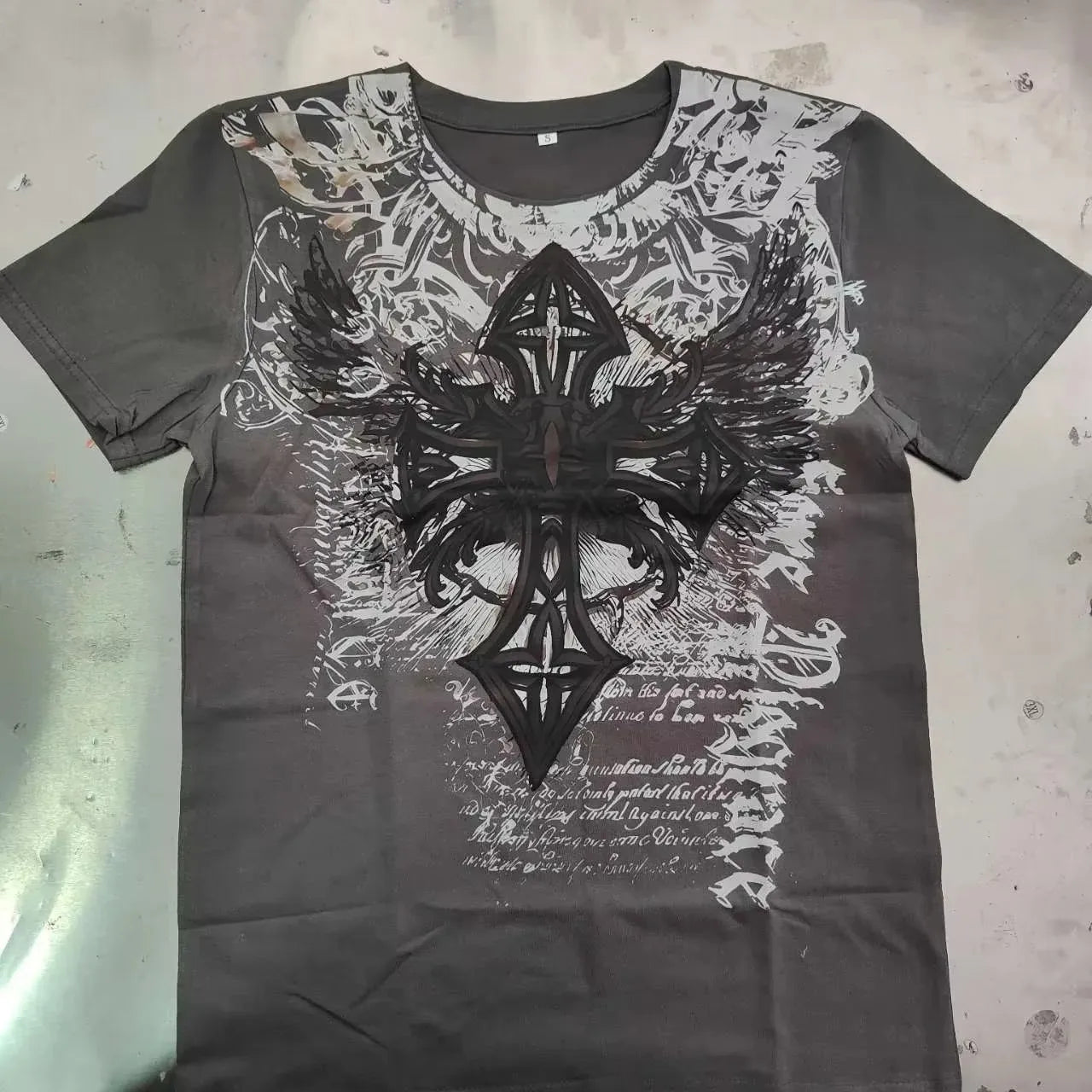 2000s Affliction Gothic T shirt Y2K Cotton Print T shirt Retro Street Letters For Men and Women Tops Graphic T shirts Street sty