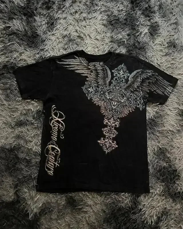 Affliction Fashion T-shirt Gothic Short Sleeve Sweatshirts Dark Gothic Skull Print Mayhem Gaga Oversized Men New Cotton Tops