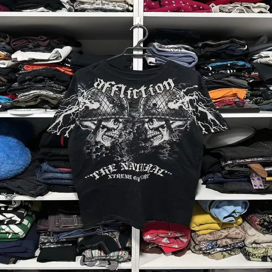 Affliction Long sleeved T shirt Fashion Round Neck Oversized T shirt New  Mens Womens Casual Gothic Clothing Tops Streetwear