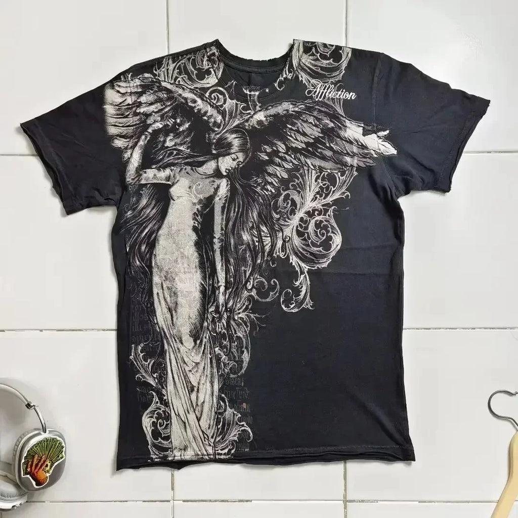 Retro Washing Affliction Grunge Cyber Y2K Style T-Shirt
