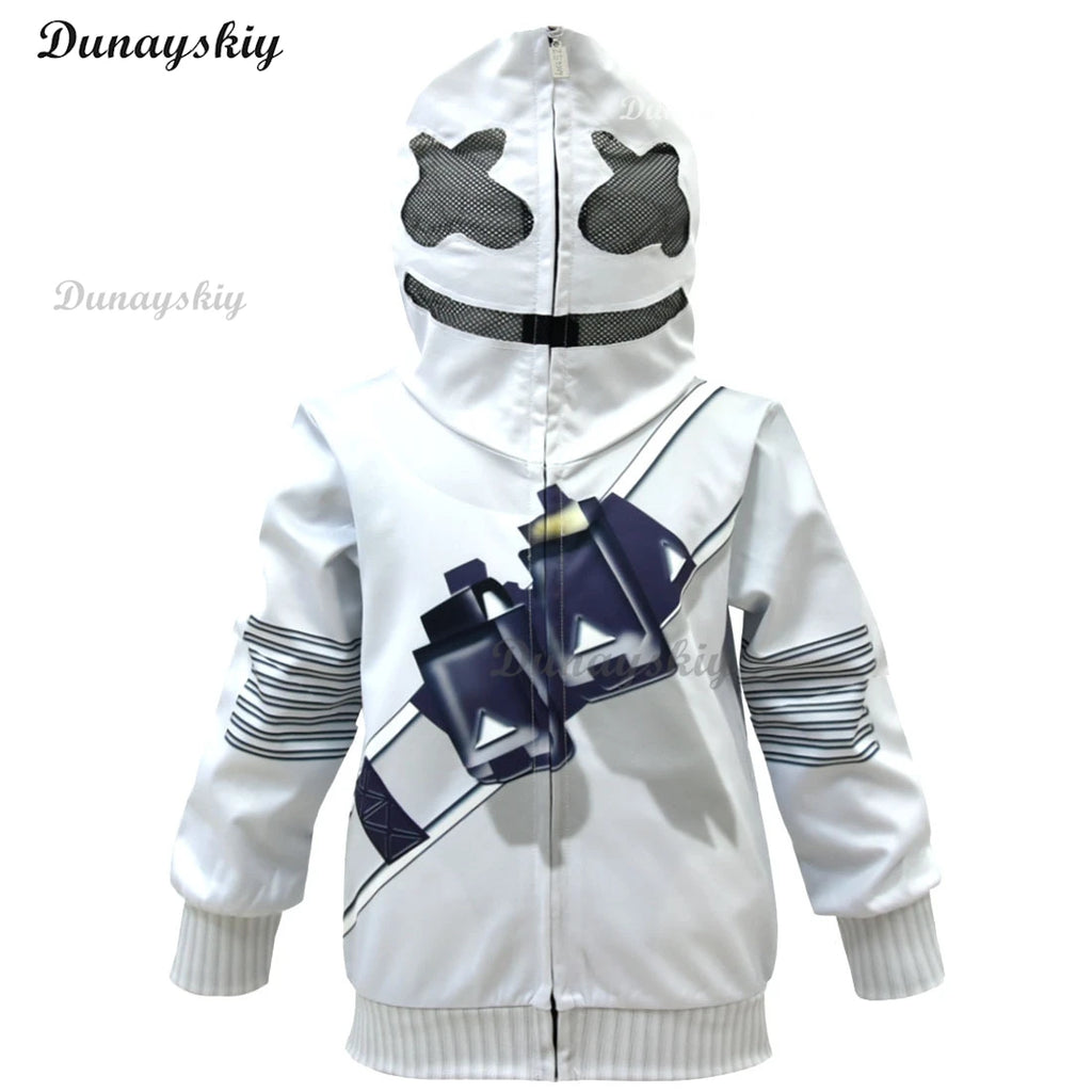 Electronic Sound Singer DJ Marshmello Fortnites Costume Girls Boys Halloween Christmas Cosplay Party Costume Hoodie set