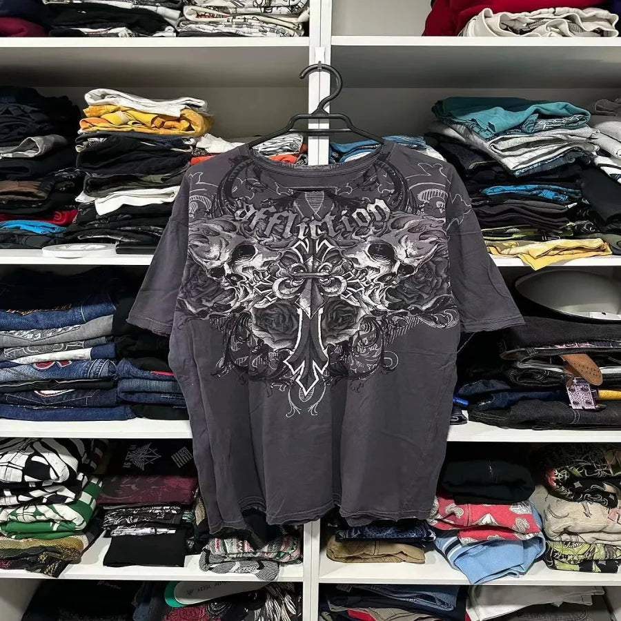 Xtreme T shirt Men Y2K Fashion Bible Scripture Pattern Printed Short Sleeves Affliction High Street Gothic Tide Cotton T shirts