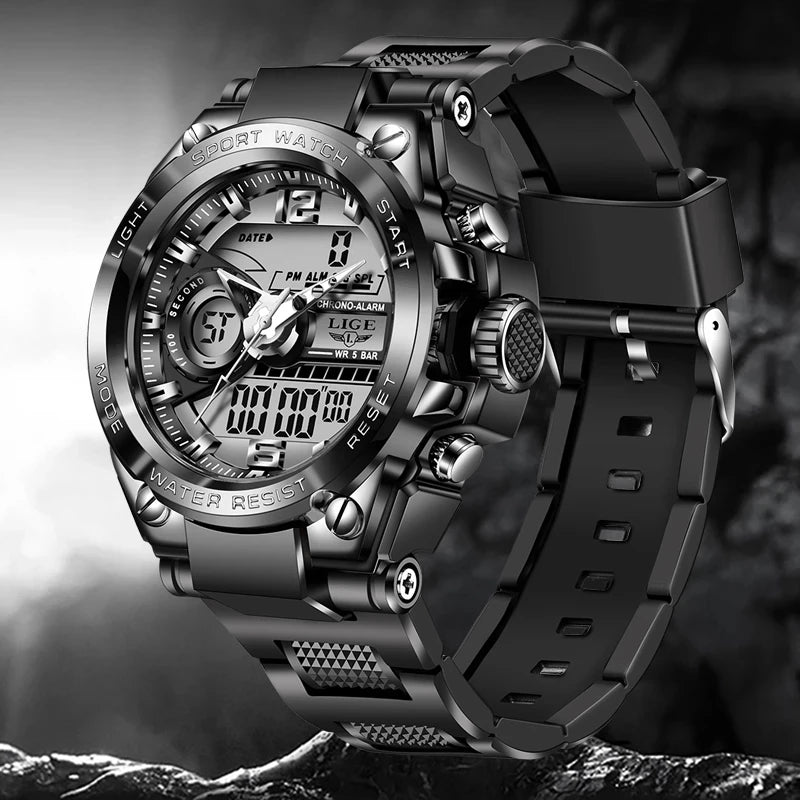LIGE Men Military Watch Top Brand 50m Waterproof Wristwatch LED Alarm Sport Clocks Casual Watch for Men Male Relogios Masculino