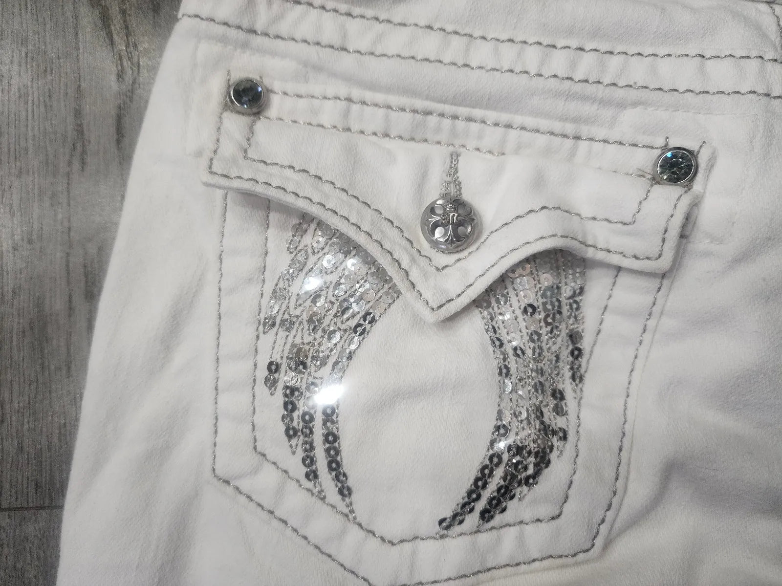 Harajuku Wings Bling Sparkle Pockets Pants Y2K New Gothic White Denim Embroidery Jeans Women Hip Hop Streetwear Goth Baggy Jeans