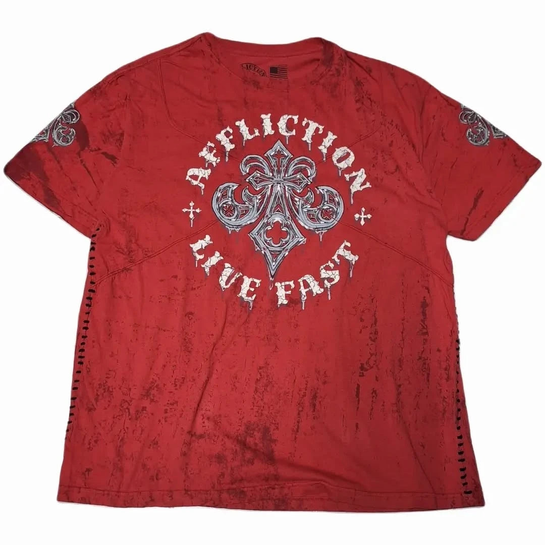 Boy Affliction Retro Red Shirt Street Y2K American Fashion Street Men and Women Loose T-shirt Casual Tops New Oversized t shirt